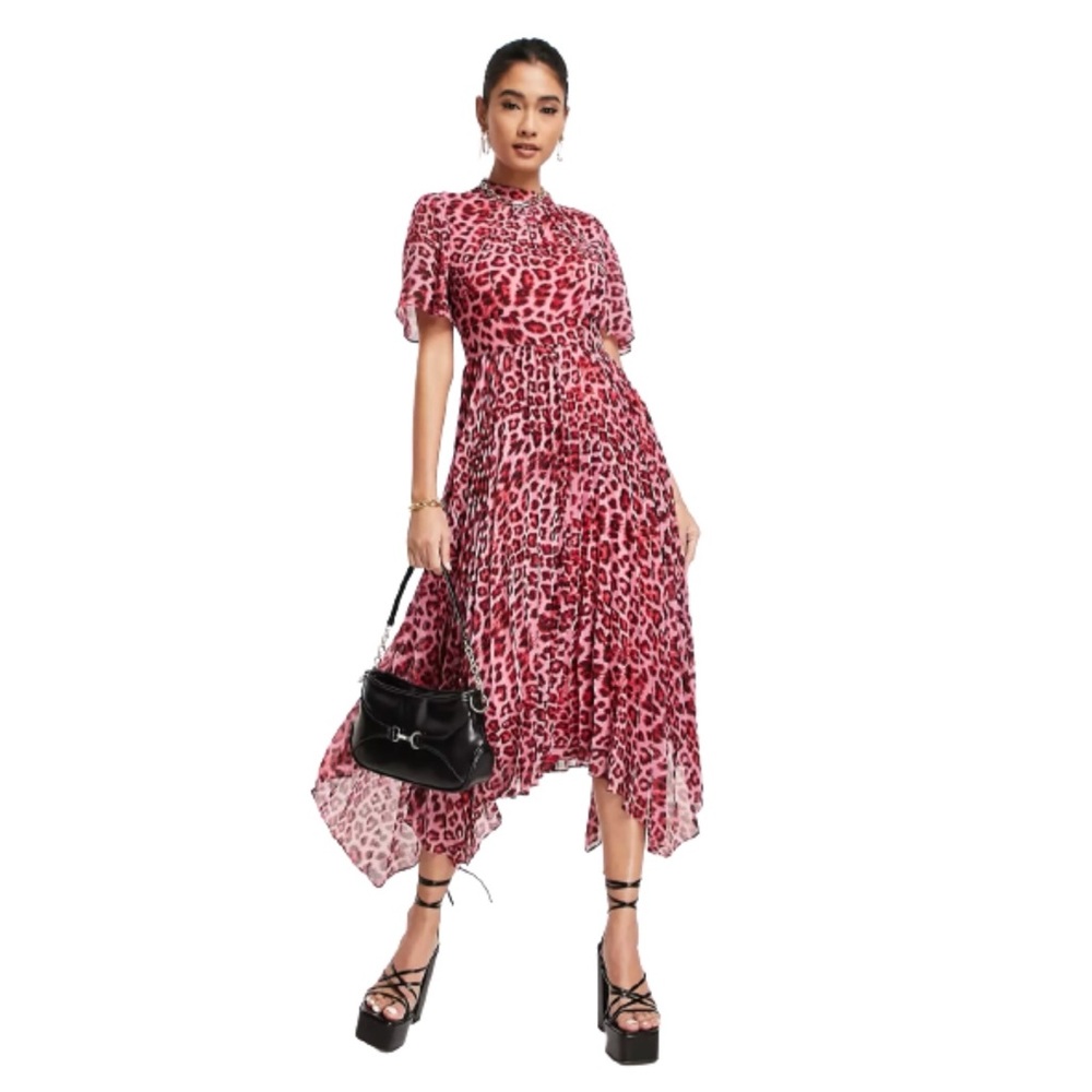 NWT Whistles UK Pink Cheetah Print Midi Dress Women’s Size US 14 Bold Whimsical